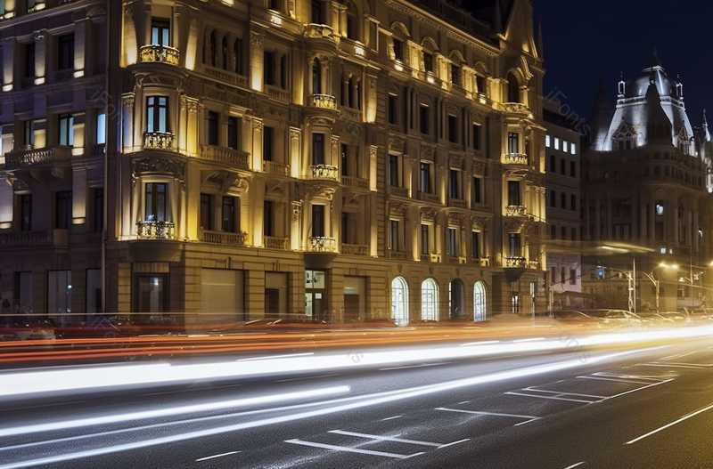 城市古堡欧式建筑灯光车流黄色夜景实拍,高清,摄影图,摄影图片,图片大全,摄影图免费下载